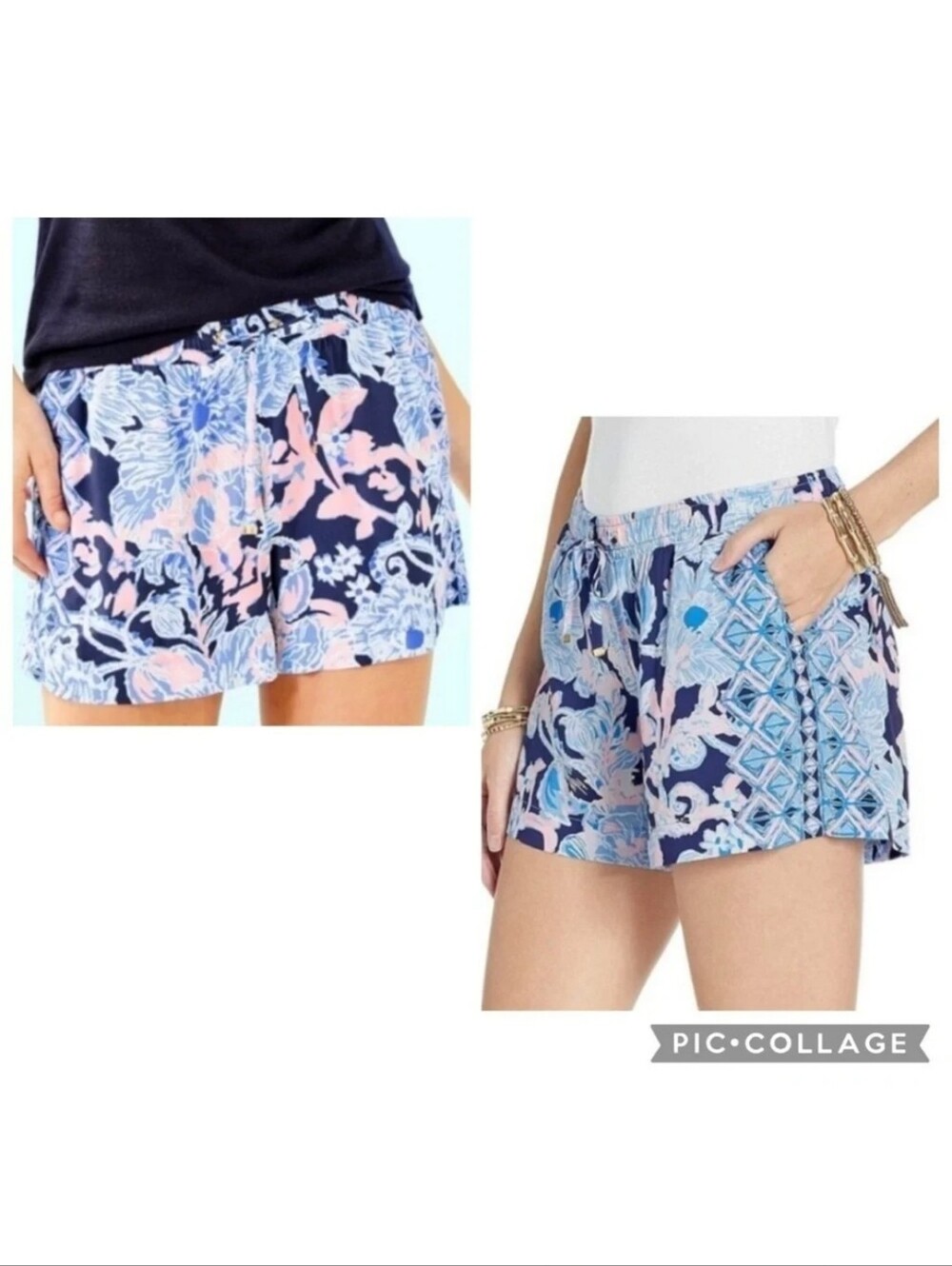 Lilly Pulitzer Kadia Printed Drawstring Women's L Shorts in Navy and Light Pink